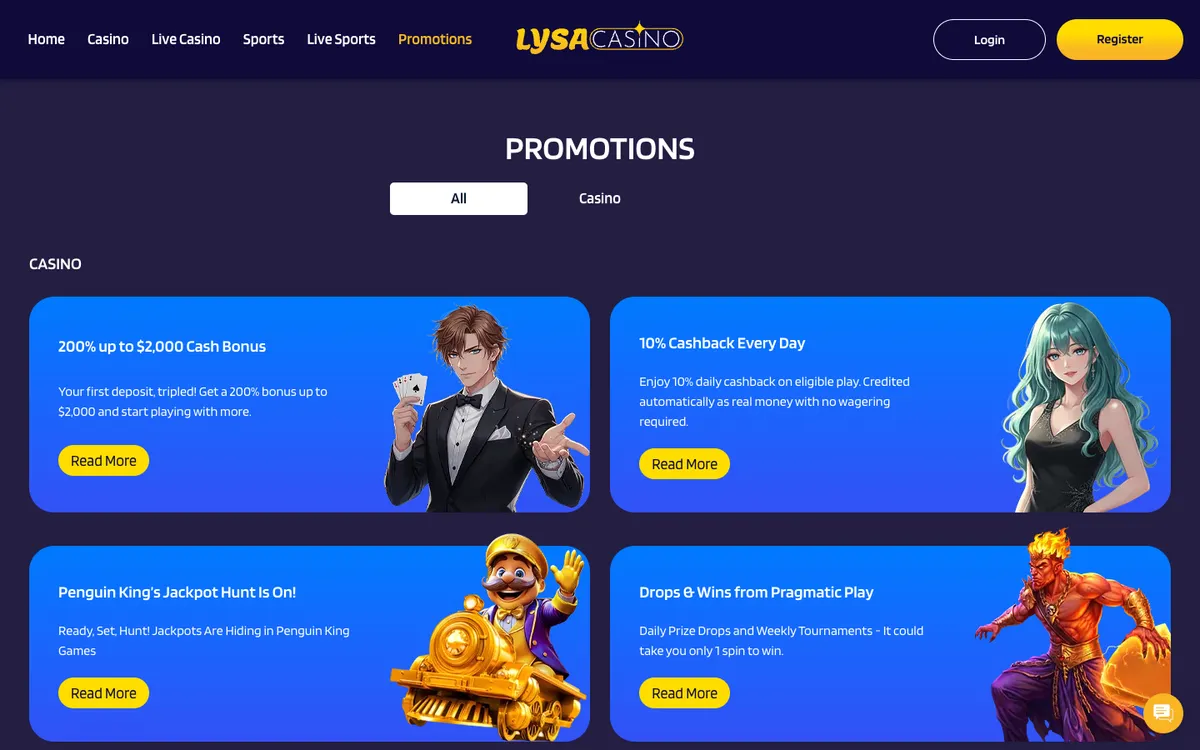 Lysacasino — Promotions, captured from New Zealand
