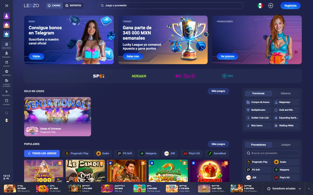 Legzo Casino — «Главная», снято из страны Мексика