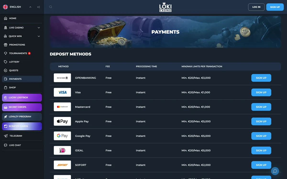 Loki Casino — Payments, captured from Norway