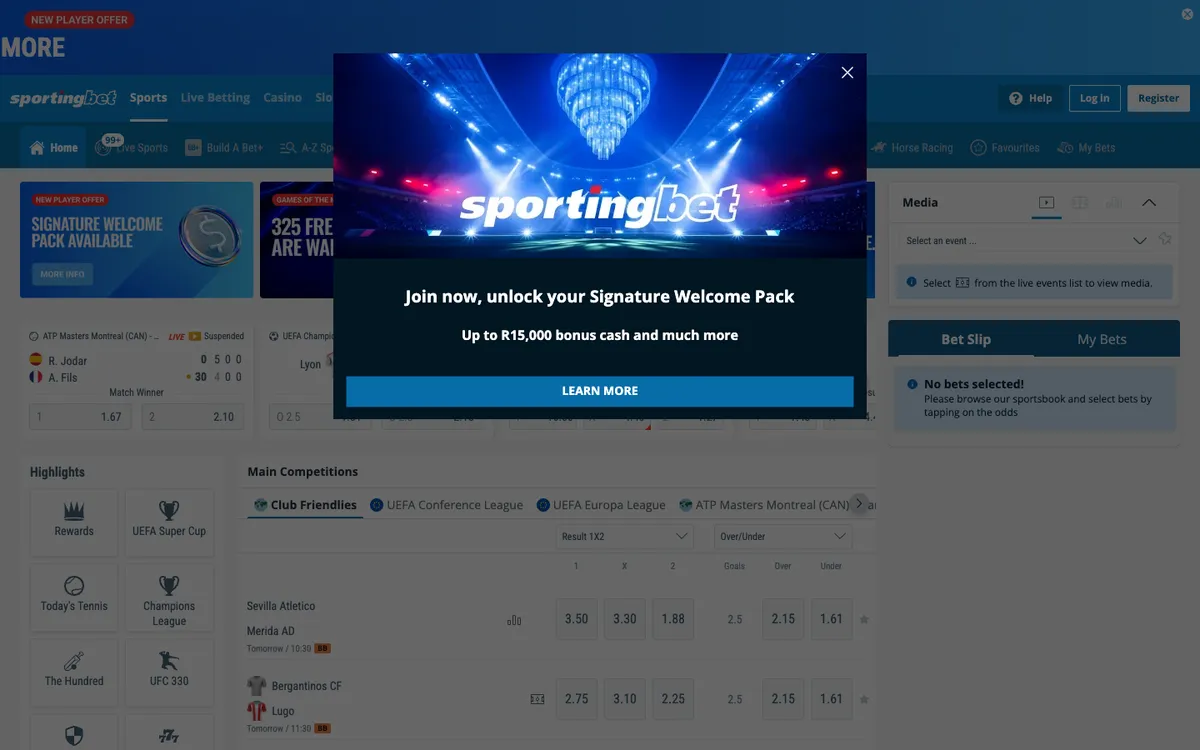 Sportingbet Casino — «Главная», снято из страны Южно-Африканская Республика