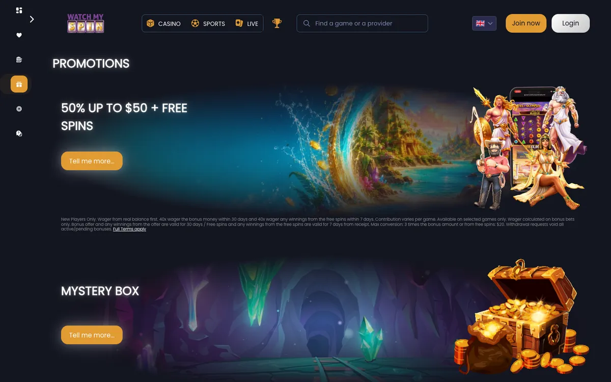Watchmyspin Casino — «Акции», снято из страны Франция