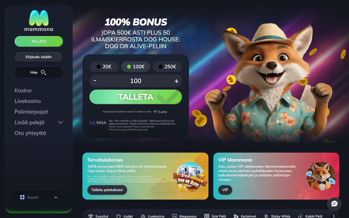 Mammona Casino — Home page, captured from Finland