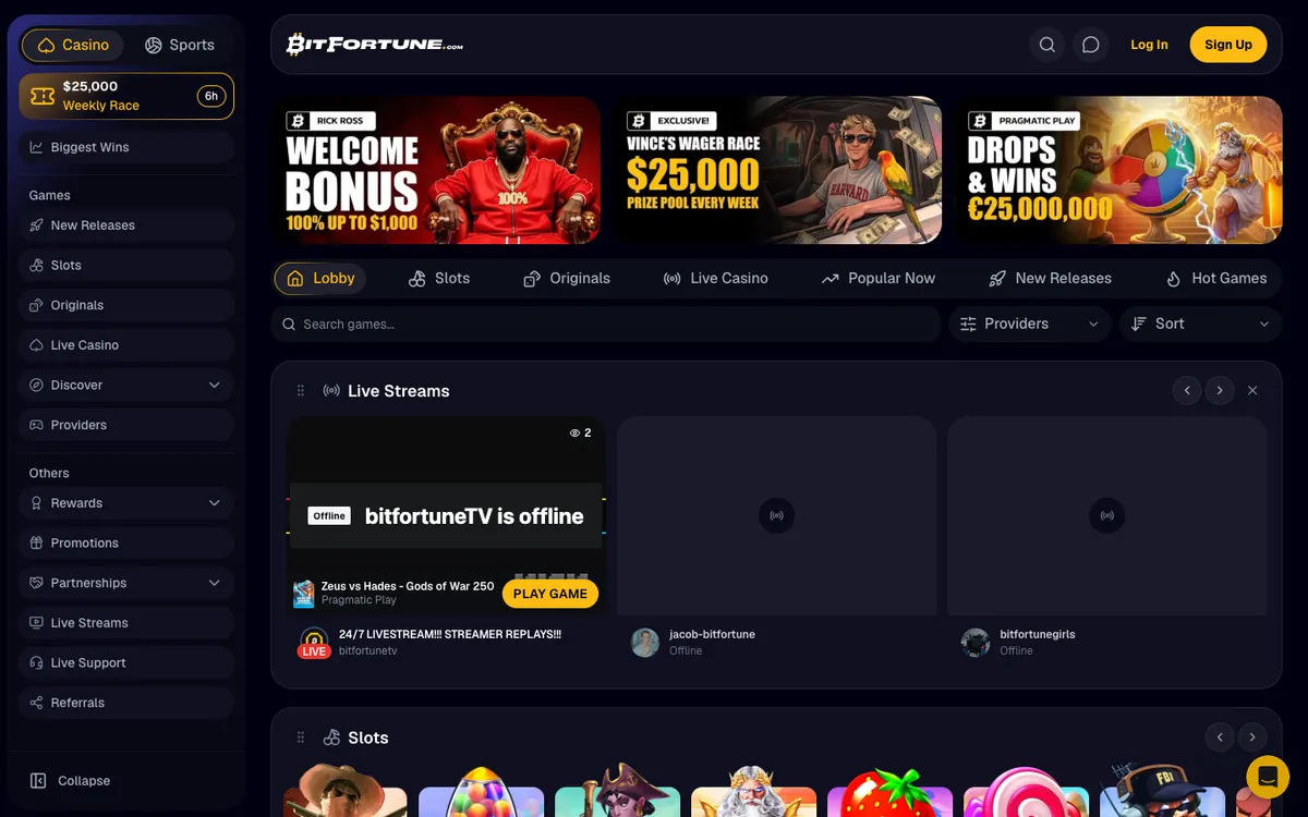 BitFortune Casino — Home page, captured from France