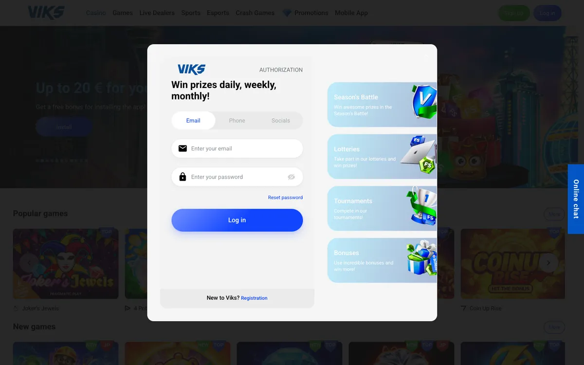 Viks Casino — «Регистрация», снято из страны Мексика