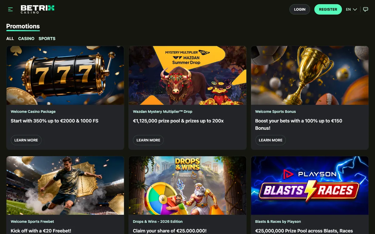 Betrix Casino — Promotions, captured from Belgium