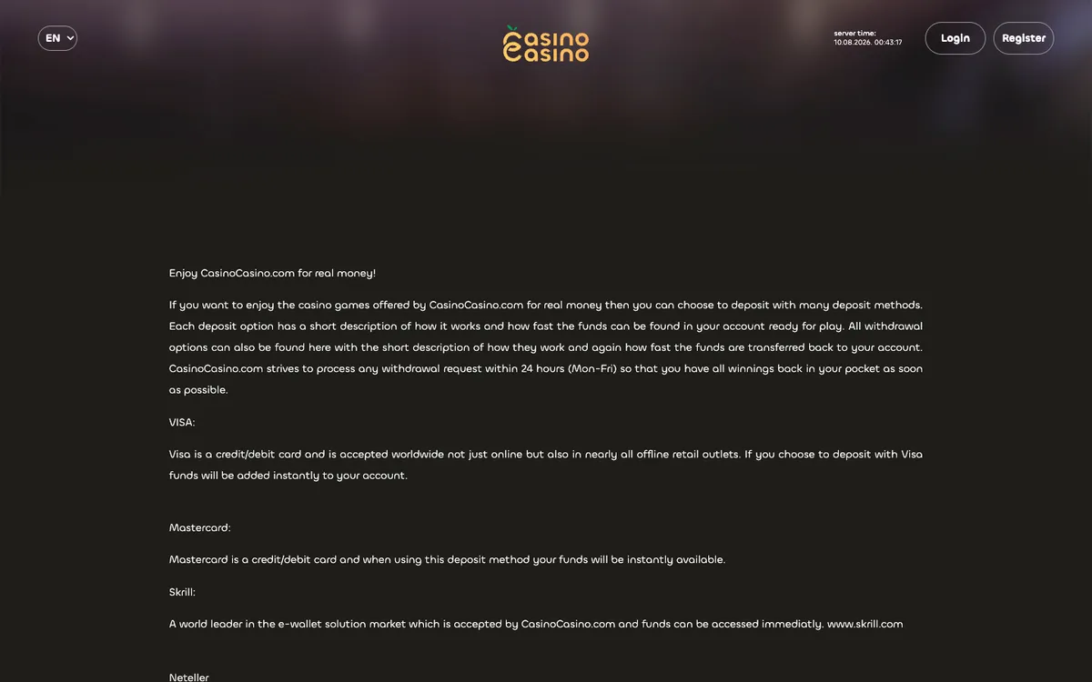 CasinoCasino — Payments, captured from Germany