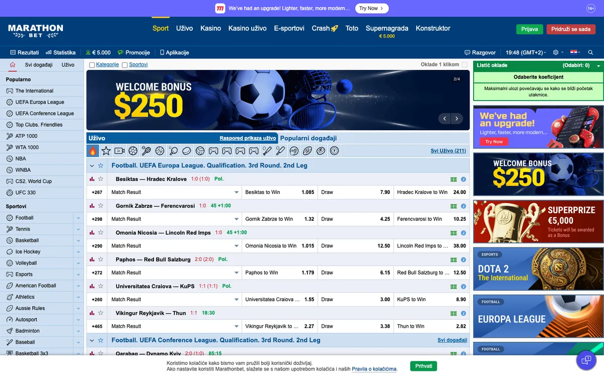 Marathonbet Casino — Home page, captured from Croatia