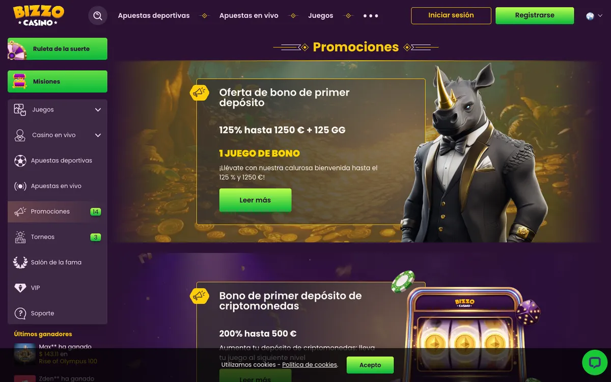 Bizzo Casino — Promotions, captured from Mexico