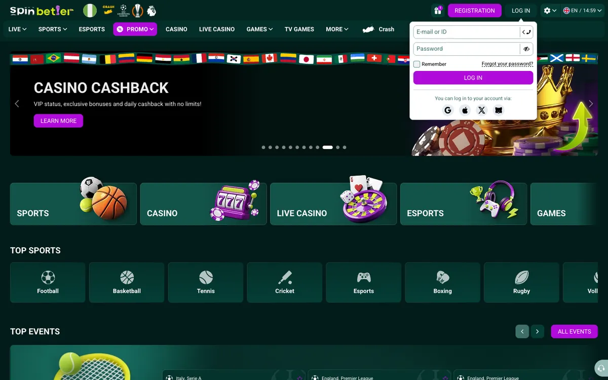 SpinBetter Casino — Sign-up, captured from Nigeria