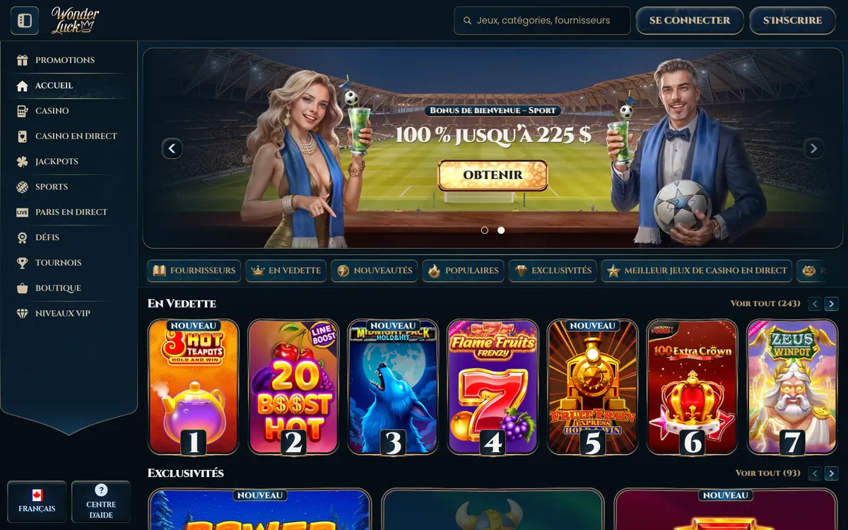 WonderLuck Casino — Home page, captured from Canada
