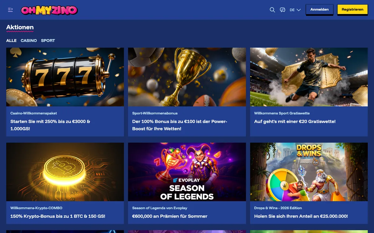 OhMyZino Casino — «Акции», снято из страны Австрия