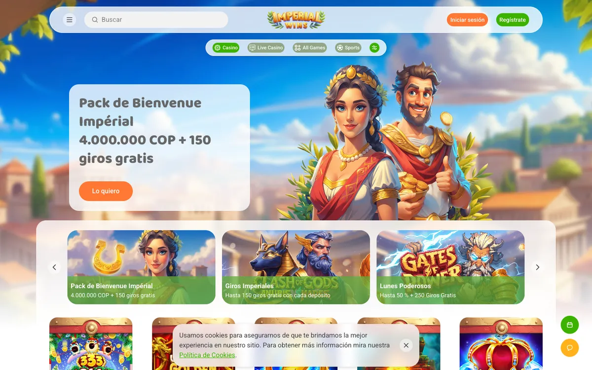 Imperial Wins Casino — Home page, captured from Colombia
