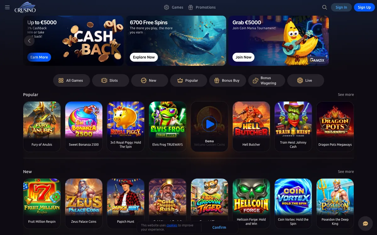 Crusino Casino — Home page, captured from Norway