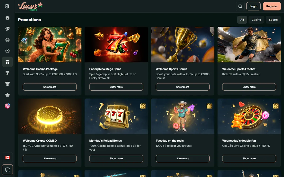 Lucy's Casino — Promotions, captured from Canada
