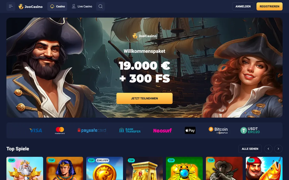 Joo Casino — Home page, captured from Austria
