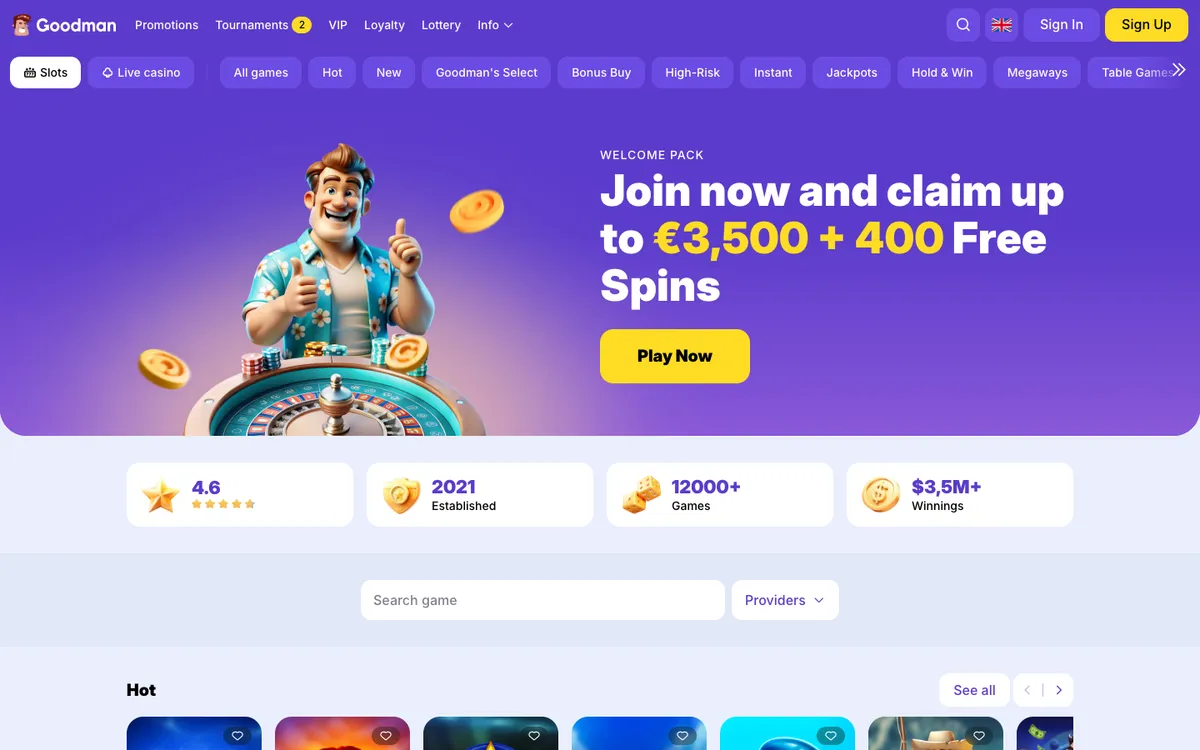 Goodman Casino — Home page, captured from Brazil