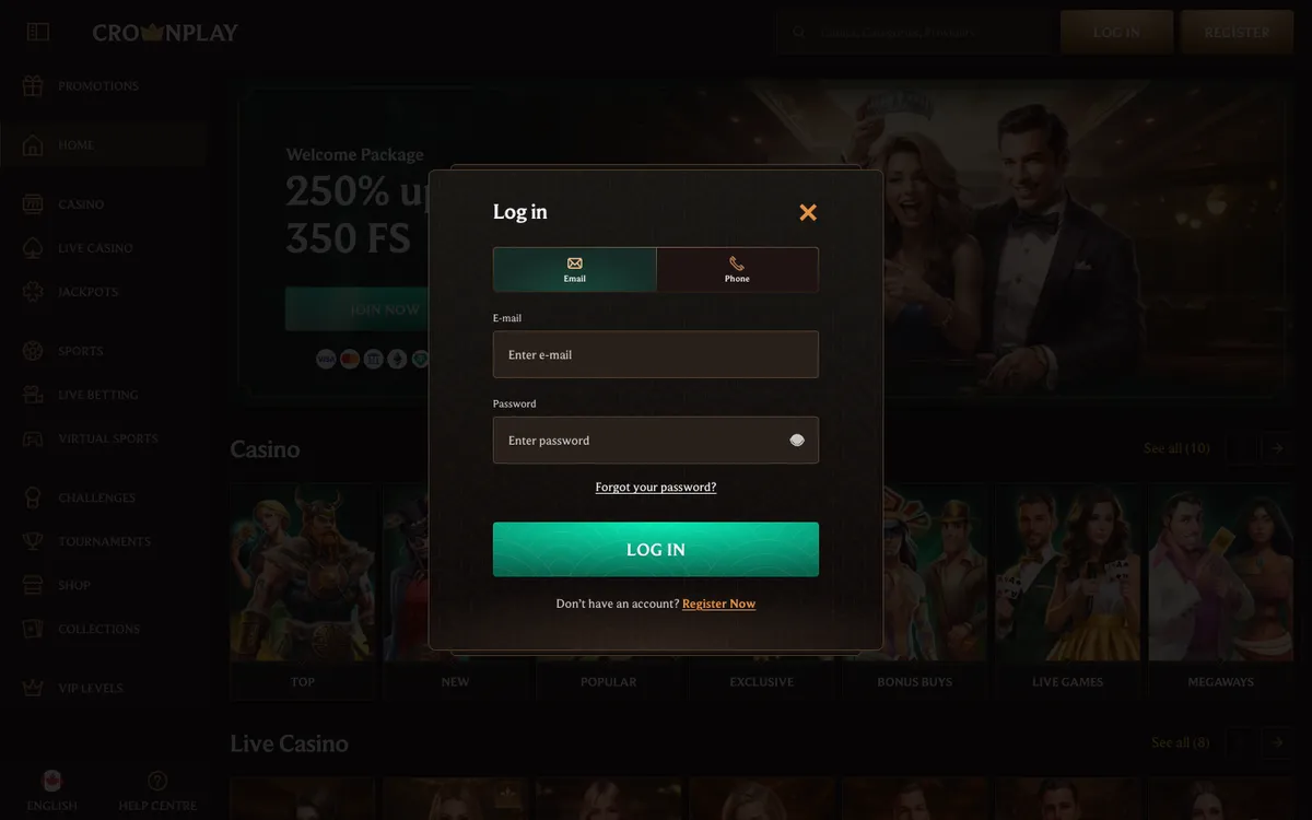 CrownPlay Casino — Sign-up, captured from Canada