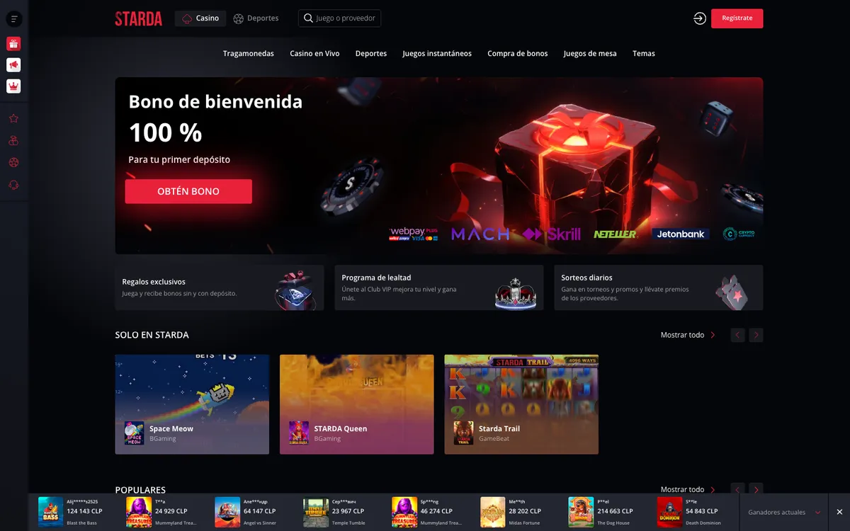 Starda Casino — «Главная», снято из страны Чили