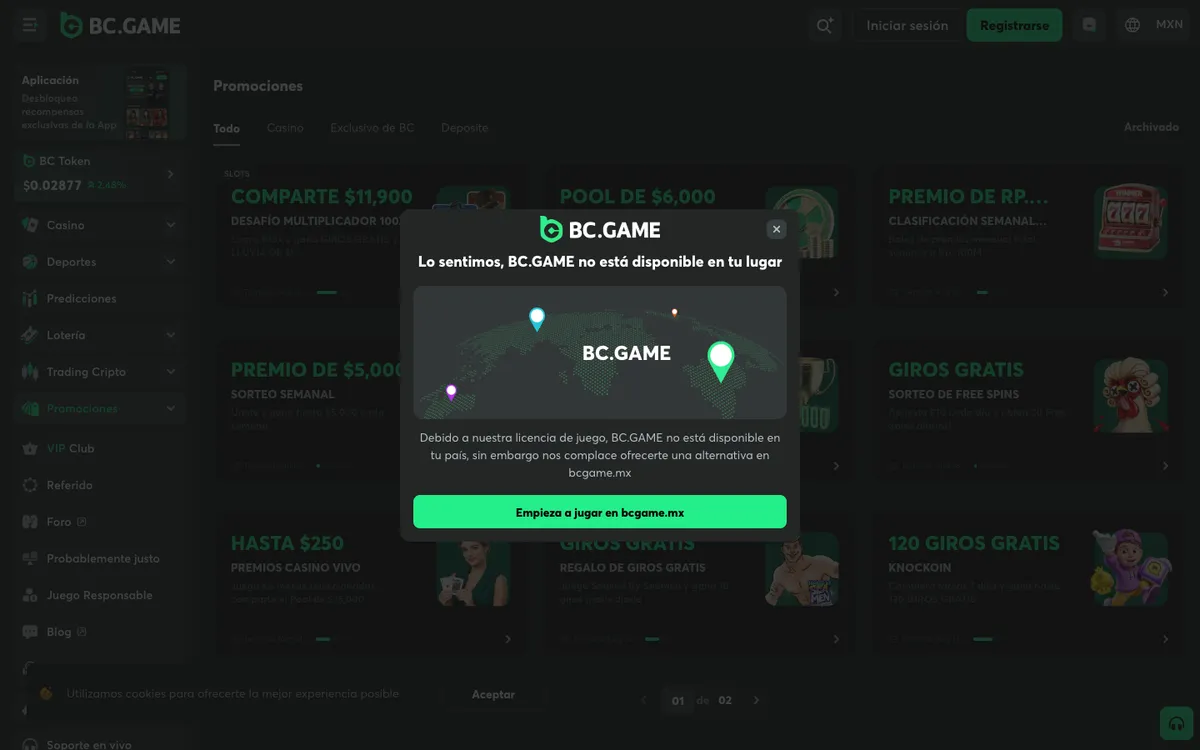 BC.Game Casino — Promotions, captured from Mexico