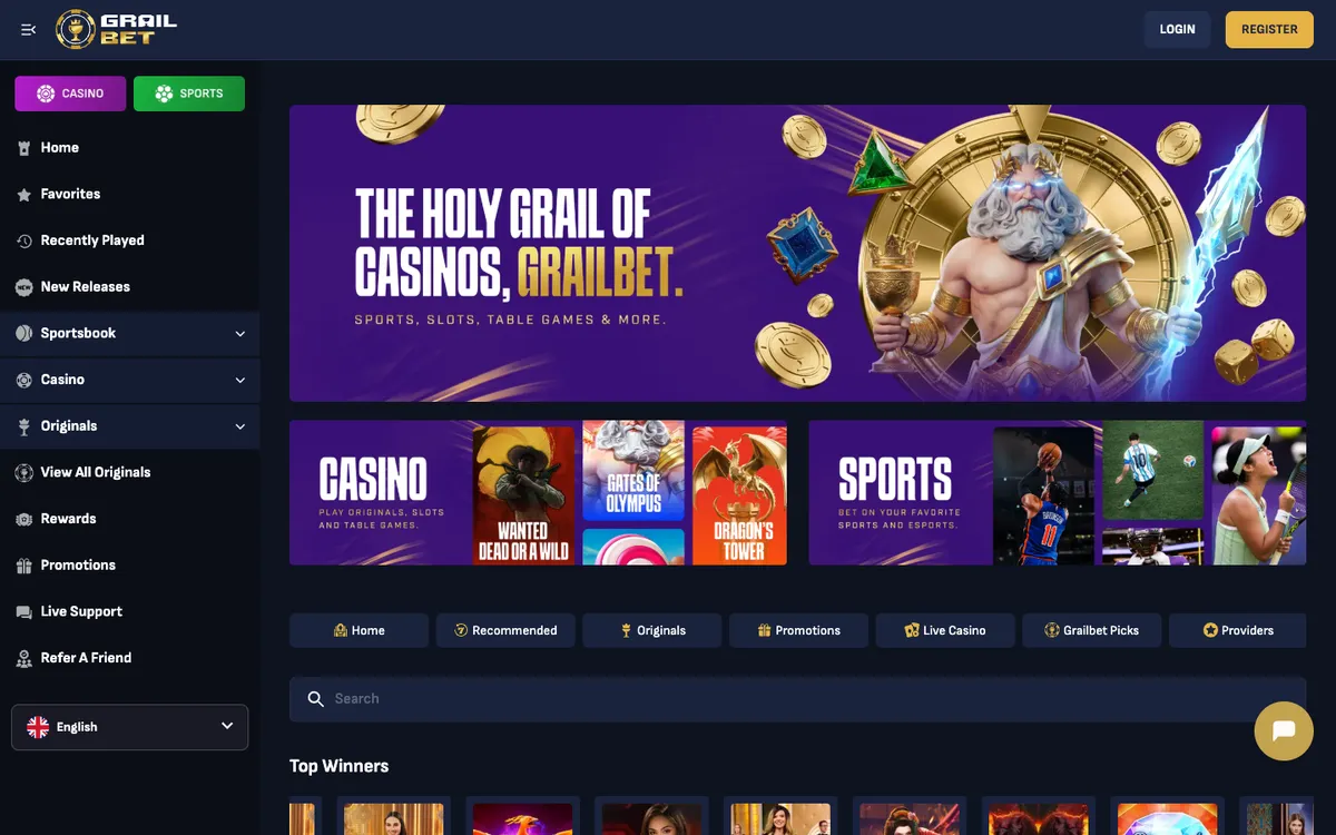 Grailbet Casino — «Главная», снято из страны Канада