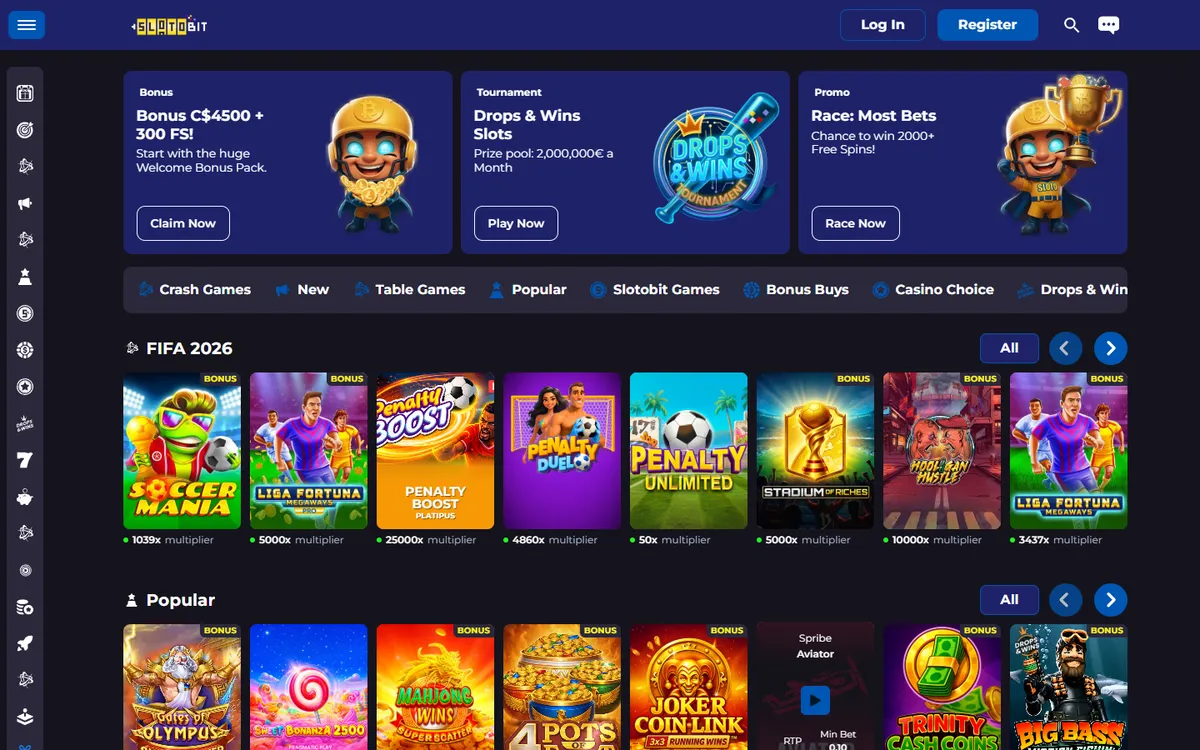Slotobit Casino — «Главная», снято из страны Канада