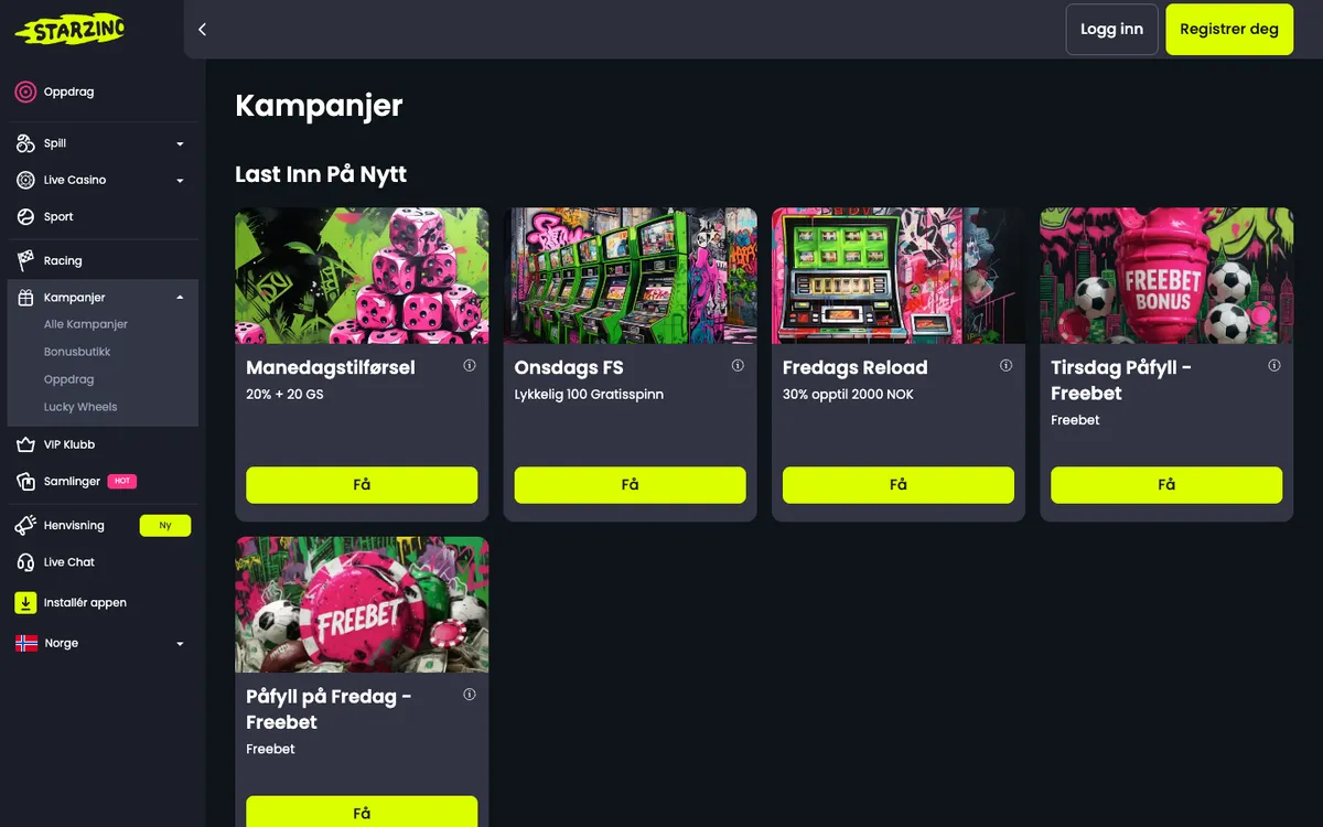 Starzino Casino — Promotions, captured from Norway