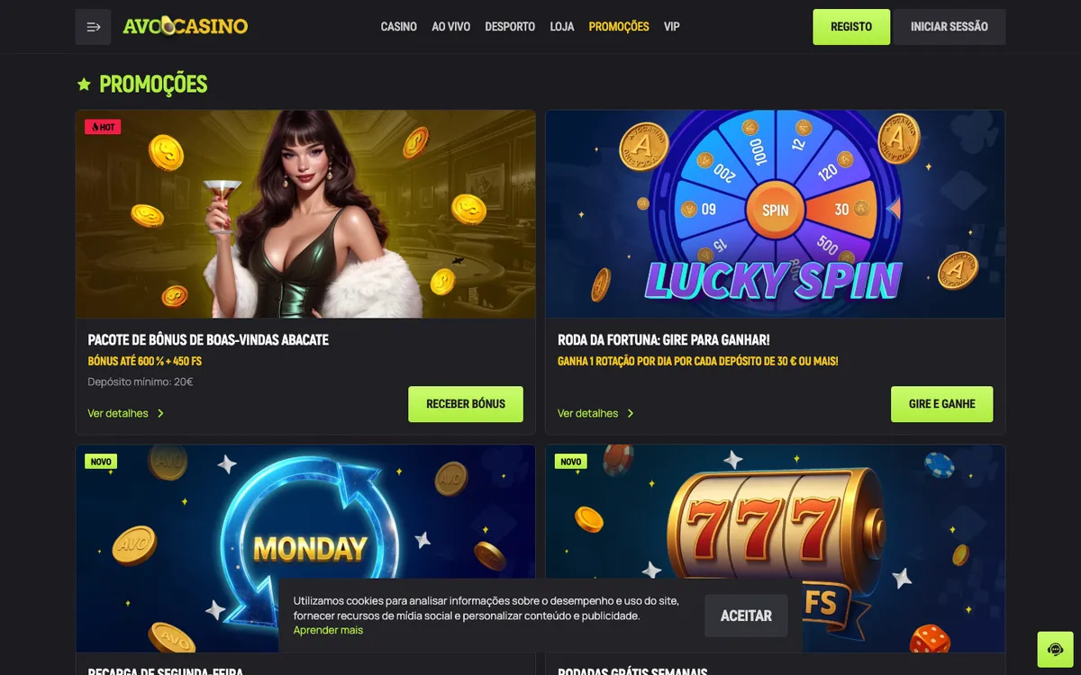 Avocasino — Promotions, captured from Brazil
