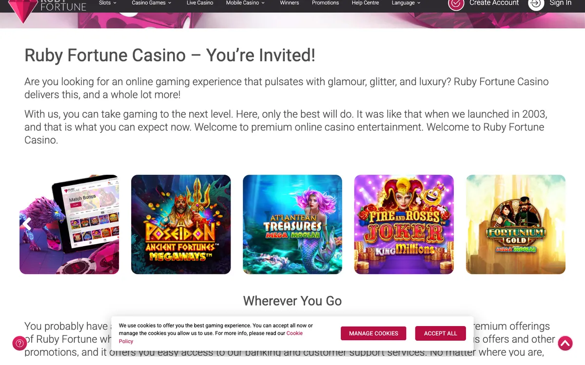 Ruby Fortune Casino — Home page, captured from South Korea