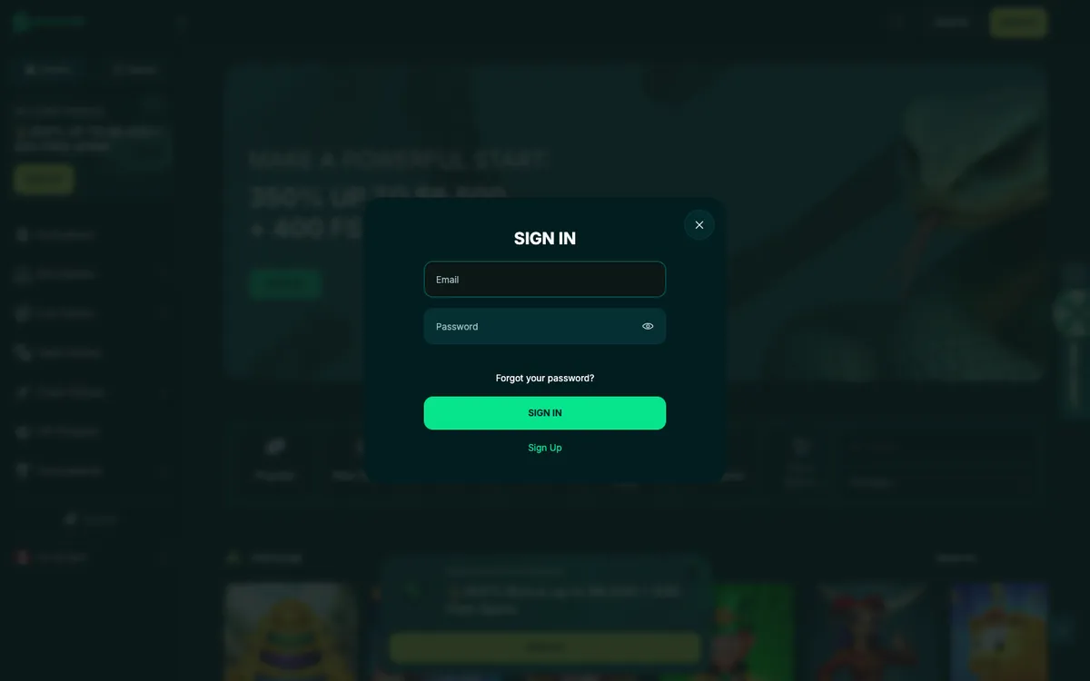 Spinaconda Casino — Sign-up, captured from Canada