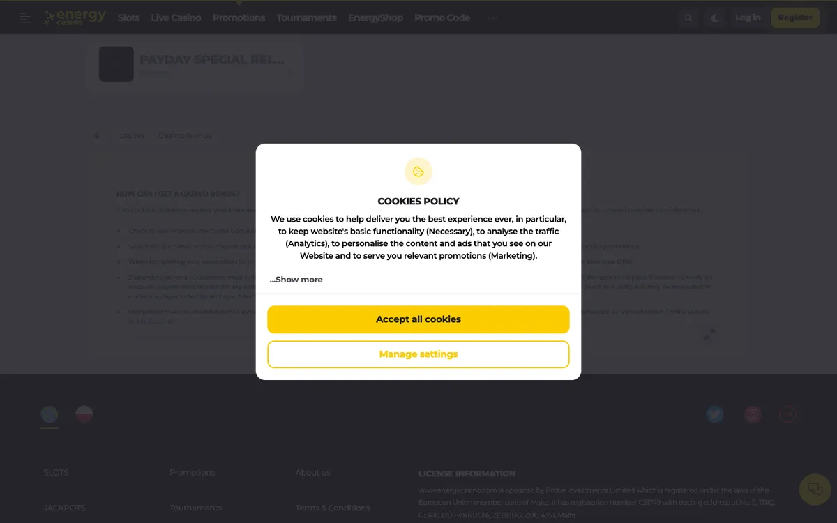 EnergyCasino — Promotions, captured from New Zealand