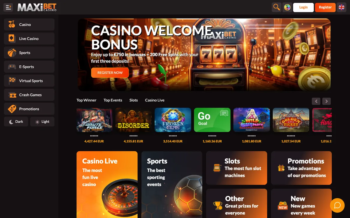 Maxibet Casino — «Главная», снято из страны Канада