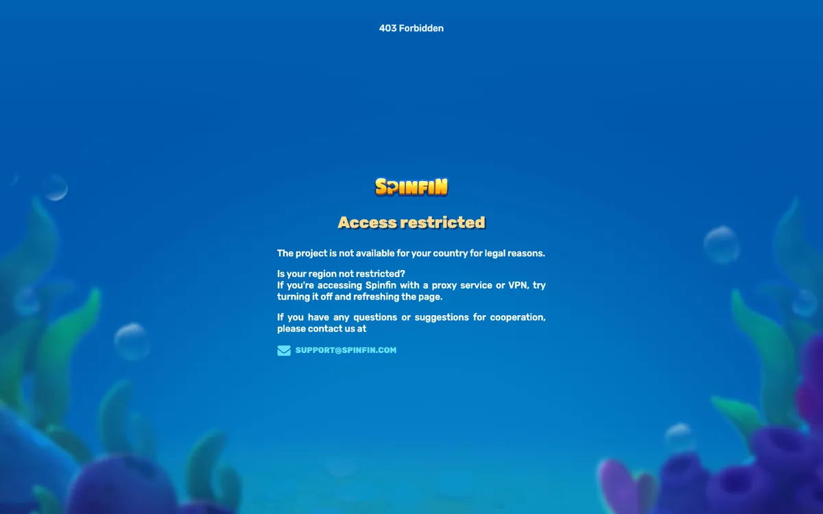 Spinfin Casino — Home page, captured from France