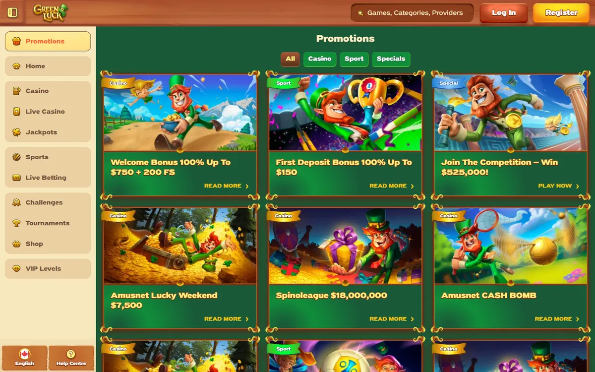 Greenluck Casino — «Акции», снято из страны Канада