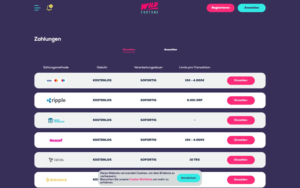 Wildfortune.io Casino – «Платежи», снято из страны Австрия
