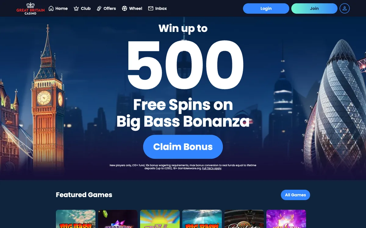 Great Britain Casino — Home page, captured from United Kingdom