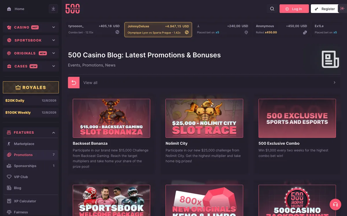 500 Casino — Promotions, captured from Chile