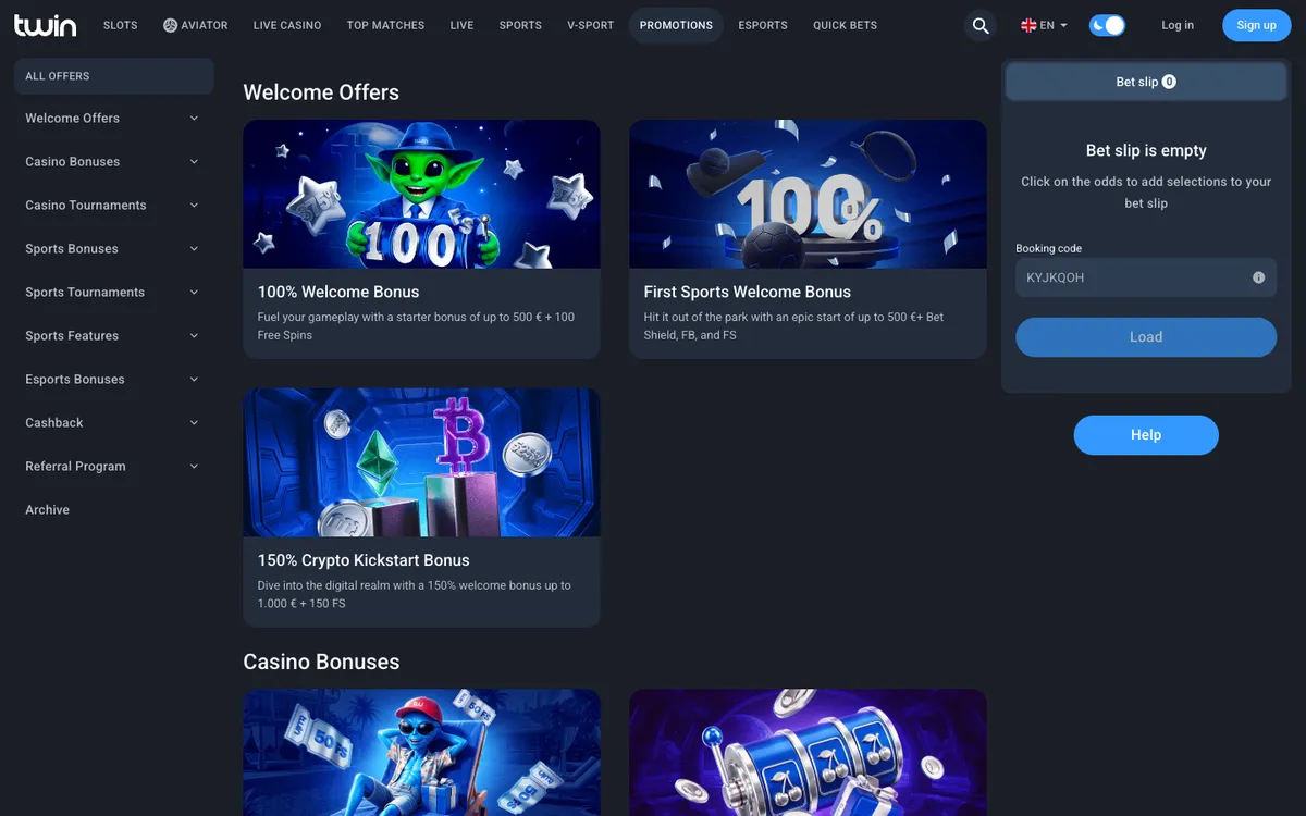 Twin Casino — Promotions, captured from Brazil