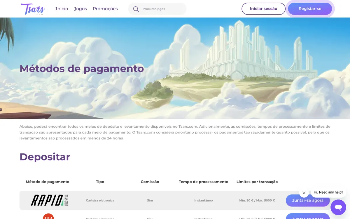 Tsars Casino — Payments, captured from Brazil