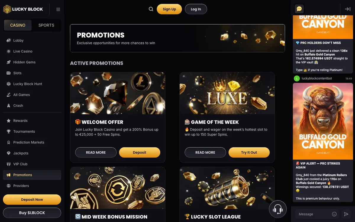 Lucky Block Casino — Promotions, captured from Finland