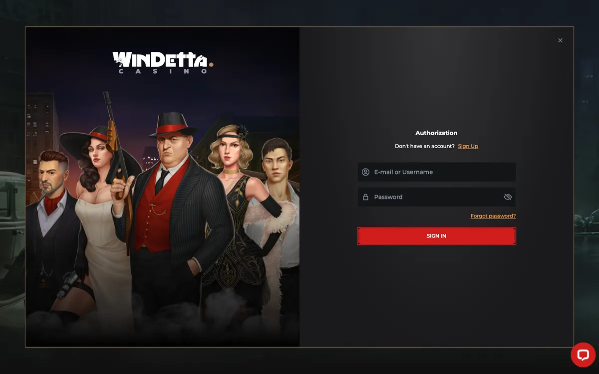 Windetta Casino — Sign-up, captured from Canada