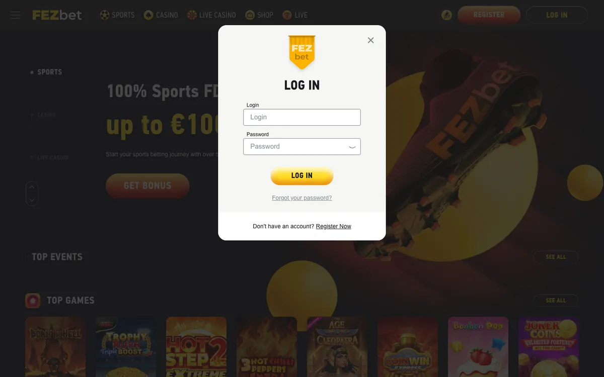 FEZbet Casino — Sign-up, captured from Canada
