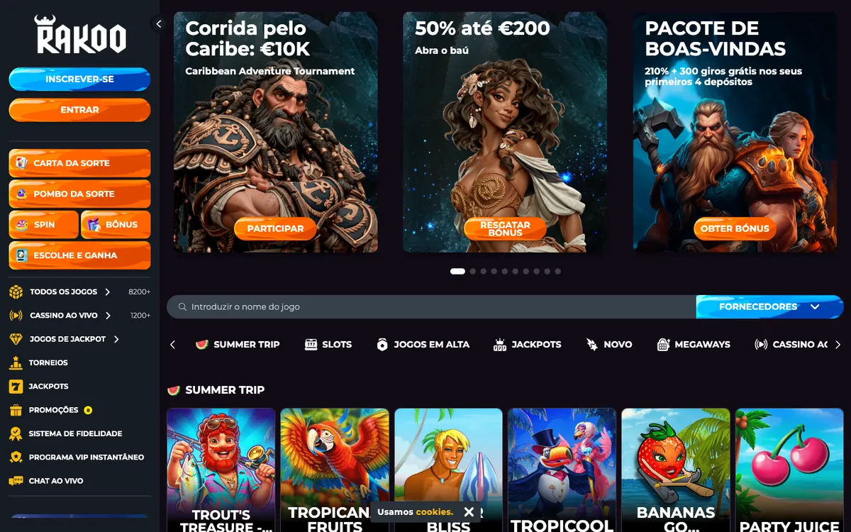 Rakoo Casino — Home page, captured from Brazil