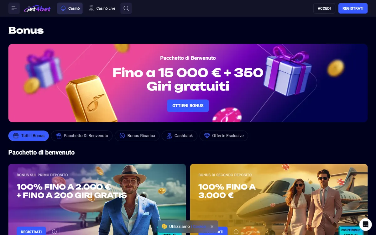 Jet4bet Casino — Promotions, captured from Italy