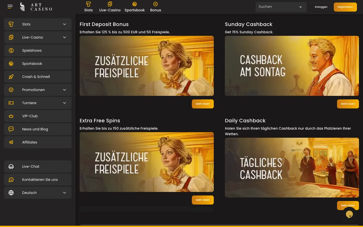 ArtCasino — Payments, captured from Germany