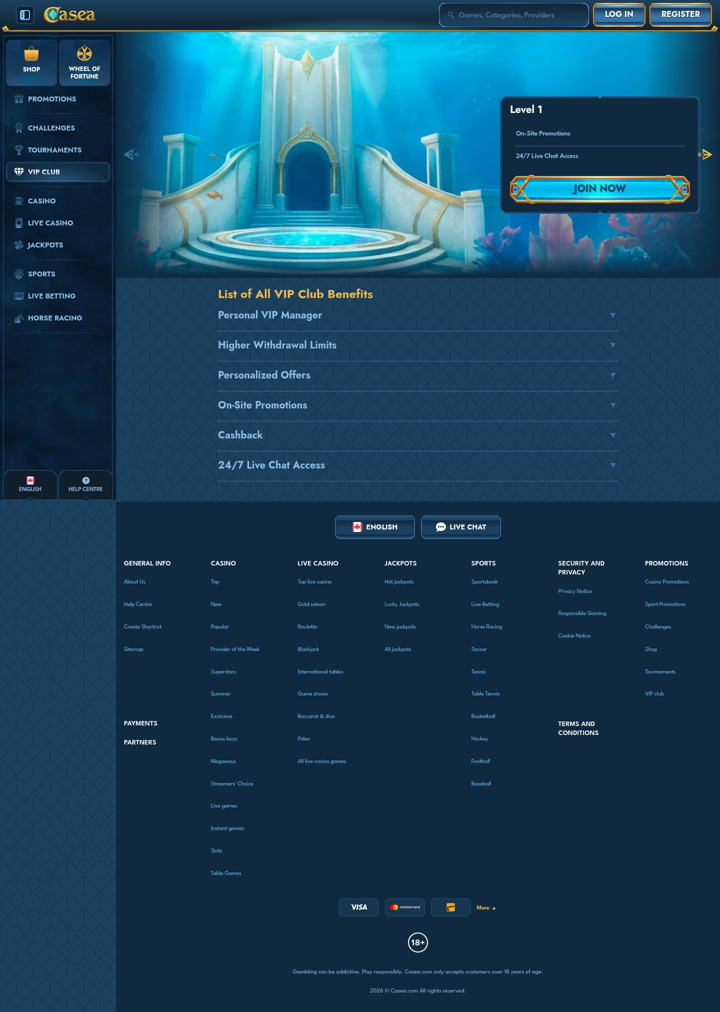 Casea Casino — Bonuses, captured from Canada