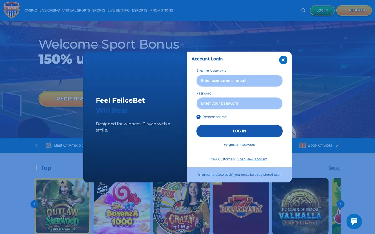 FeliceBet Casino — Sign-up, captured from New Zealand