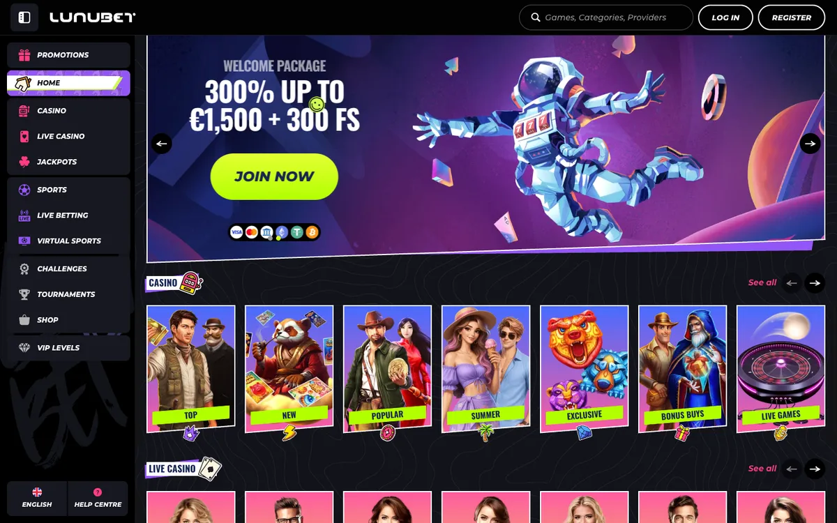 LunuBet Casino — Home page, captured from Nigeria