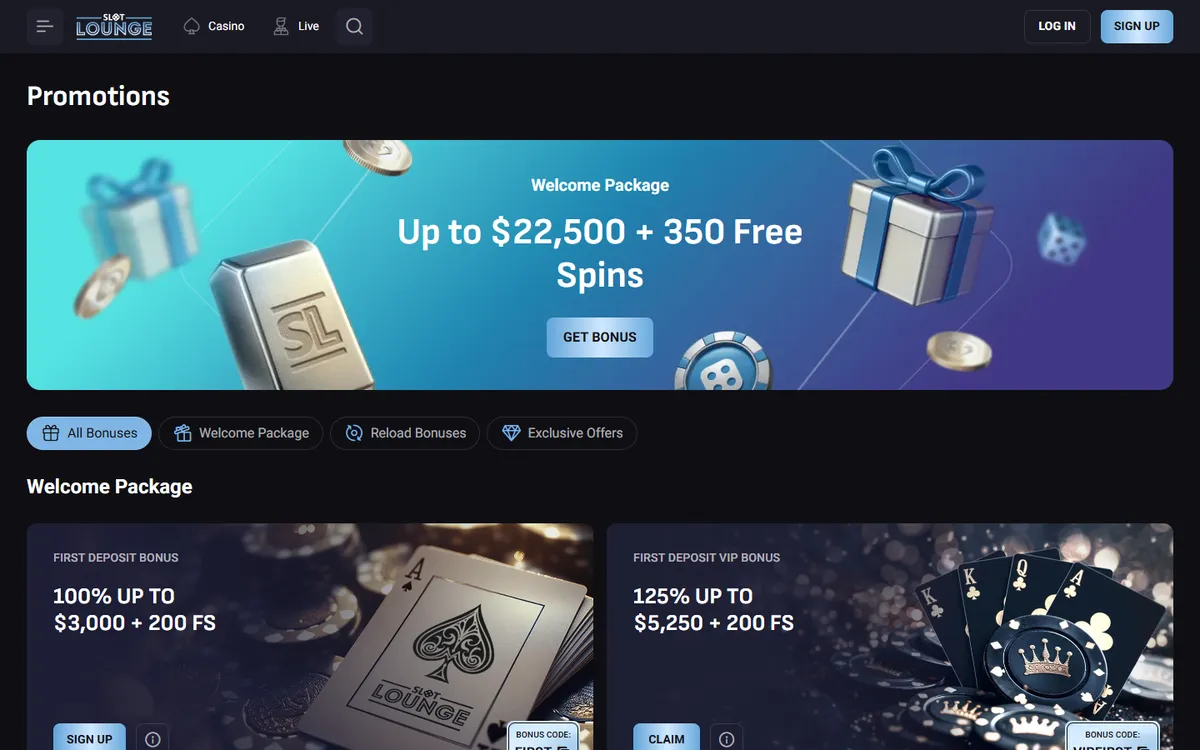 SlotLounge Casino — Promotions, captured from Canada