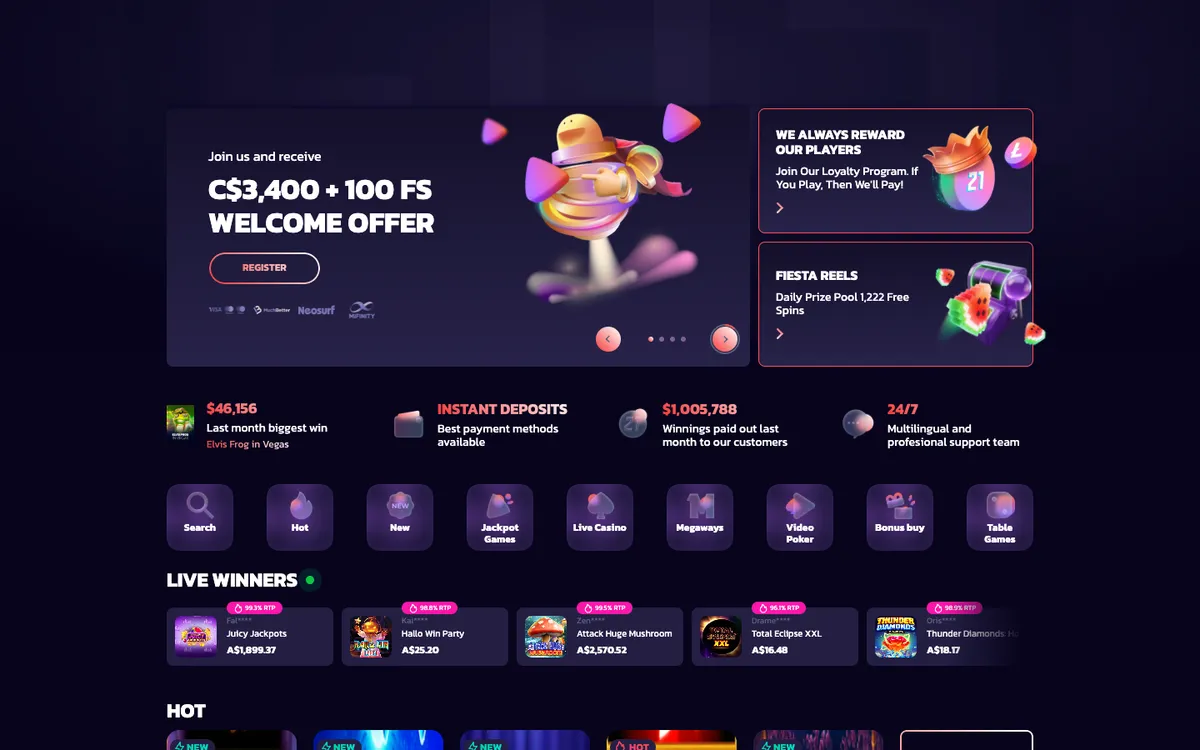 21bit Casino — Home page, captured from Canada