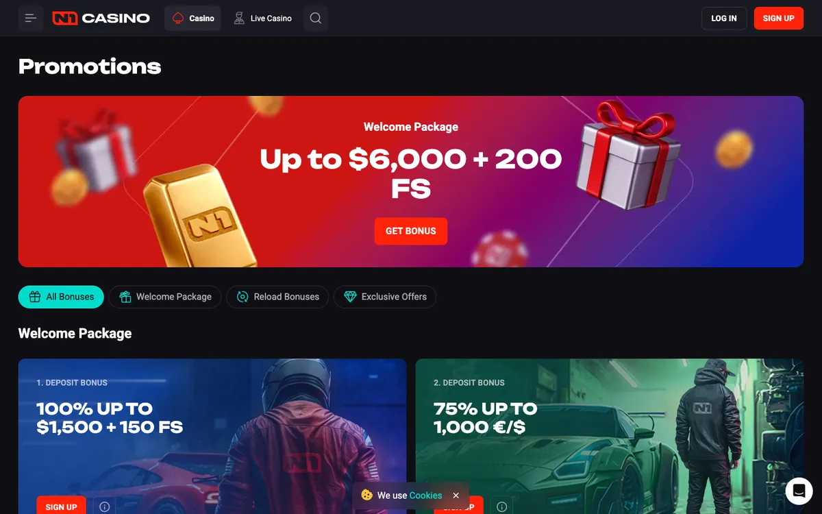 N1 Casino — Promotions, captured from New Zealand